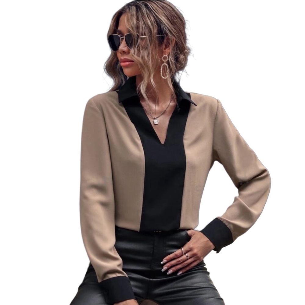 Chic Beige and Black Blouse - Picture 4 of 4